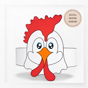 Hahn Papier Krone, Sofort-Download Papierkrone Tiere, digitales Party Stirnband, druckbare Partymaske, PDF Hut