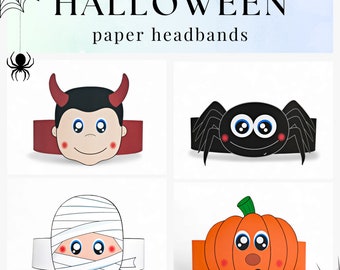 4 Halloween paper crowns, paper hats for kids, instant download paper crowns, digital party headbands, printable party masks, DIY PDF hats