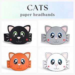 4 Cats paper crowns, Cats paper hats for kids, instant download paper crowns Animals, Digital party headbands, printable party masks,