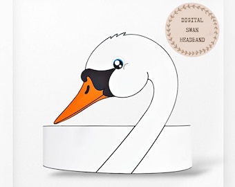 Swan paper crown, Animal paper hat for kids, instant download paper crown Bird, Digital party headband, printable party mask,PDF hat