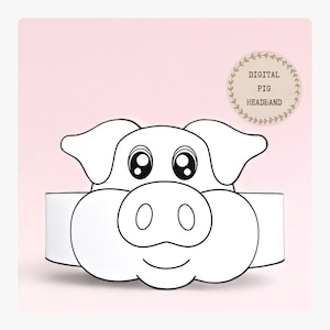 Corona da colorare in carta di maiale, cappello di carta per animali per bambini, corona di carta per download immediato Animali, fascia per feste digitale, maschera per feste stampabile