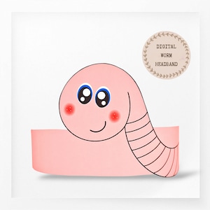 Corona di carta verme, cappello di carta animale per bambini, download istantaneo corona di carta Bugs, fascia per feste digitale, maschera da festa stampabile, cappello PDF