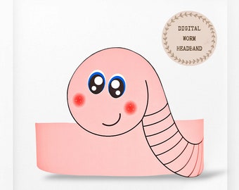 Worm paper crown, Animal paper hat for kids, instant download paper crown Bugs, Digital party headband, printable party mask, PDF hat