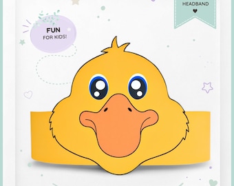 Duck paper crown, Animal paper hat for kids, instant download paper crown Animals, Digital party headband, printable party mask, PDF hat
