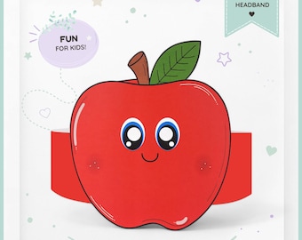 Apple paper crown,Fruit paper hat for kids, instant download paper crown Fruits, Digital party headband, printable party mask, PDF hat
