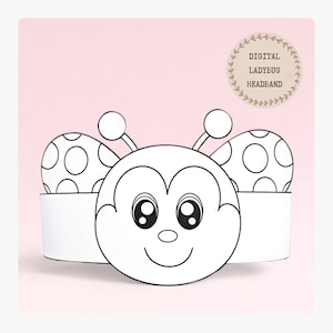 Corona da colorare di carta coccinella, cappello di carta animale per bambini, download istantaneo corona di carta Bug, fascia per feste digitale, maschera per feste stampabile