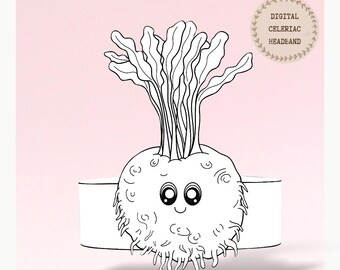 Celeriac paper coloring crown,Vegetable hat for kids,instant download crown Vegetables,Digital party headband,printable party mask,PDF file