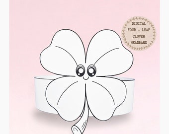 Four-leaf clover paper coloring crown,Shamrock hat for kids,instant download crown,St Patrick's Day Digital headband,printable party mask