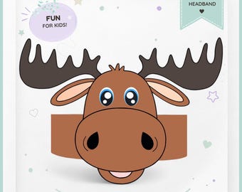 Moose paper crown, Animal paper hat for kids, instant download paper crown Animals, Digital party headband, printable party mask, PDF hat