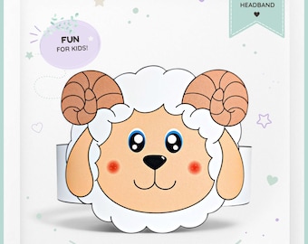 Ram paper crown, Animal paper hat for kids, instant download paper crown Animals, Digital party headband, printable party mask, PDF hat