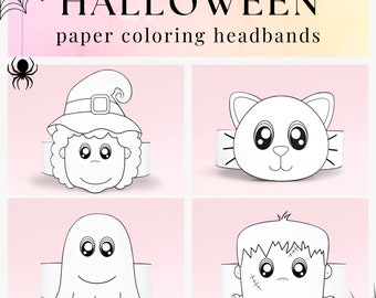 4 Halloween paper coloring crowns,paper hats for kids,instant download paper crowns,digital party headbands,printable party masks,PDF hats