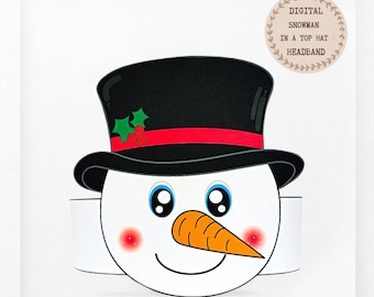 Snowman in a top hat paper crown,Christmas paper hat for kids,instant download  winter crown,Digital party headband,printable party mask