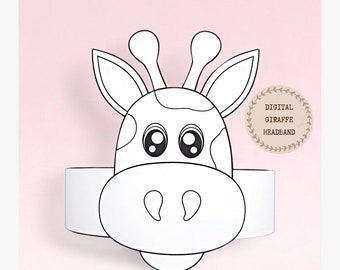 Giraffe paper coloring crown, Animal paper hat for kids, instant download paper crown Animals, Digital party headband, printable party mask