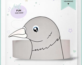 Pigeon paper crown, Bird paper hat for kids, instant download paper crown Animals, Digital party headband, printable party mask, PDF hat