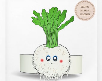 Celeriac paper crown,Vegetable paper hat for kids,instant download paper crown Vegetables,Digital party headband,printable party mask,PDF