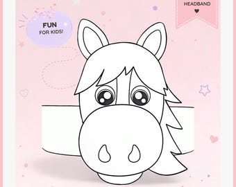 Horse paper coloring crown, Animal paper hat for kids, instant download paper crown Animals, Digital party headband, printable party mask