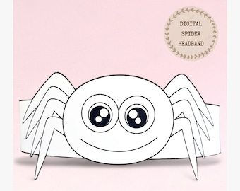 Spider paper coloring crown, Animal paper hat for kids, instant download paper crown Animals, Digital party headband, printable party mask