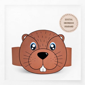 Corona di carta marmotta, cappello di carta animale per bambini, corona di carta per download immediato Animali, fascia per feste digitale, maschera da festa stampabile,