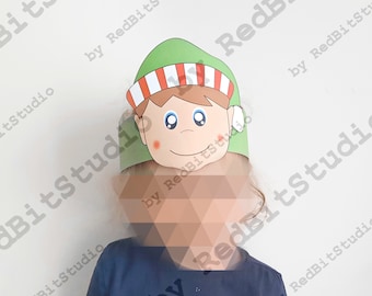 Elf paper crown, Christmas paper hat for kids, instant download paper crown elf, Digital party headband, printable party mask