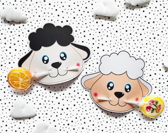 Sheep Lollipop, instant download lollipop holder,Digital party sucker holder Animals,printable party lolly,Easter lollypop favor, PDF file