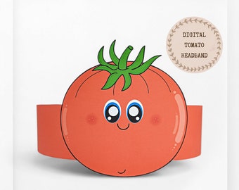 Couronne en papier tomate, chapeau en papier végétal pour enfants, couronne en papier à téléchargement immédiat légumes, bandeau de fête numérique, masque de fête imprimable, chapeau PDF