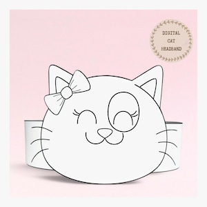 Cat paper coloring crown,Animal paper hat for kids,instant download paper crown Animals,Digital party headband,printable party mask,PDF file