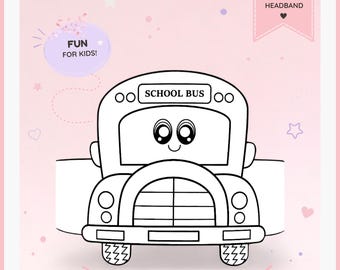 School Bus paper coloring crown,Back to school hat for kids, instant download crown, Digital party headband, printable party mask,PDF hat