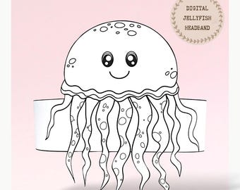 Jellyfish paper coloring crown,Animal hat for kids, instant download crown Animals, Digital party headband, printable party mask, PDF hat
