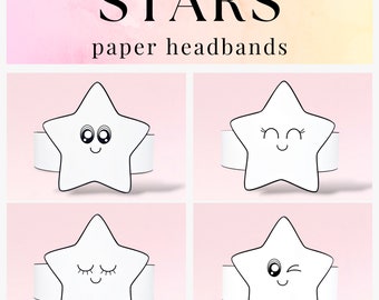 4 Stars paper coloring crowns,Stars paper hats for kids,instant download crowns Christmas,Digital party headbands, printable party masks