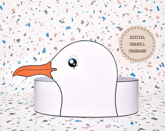 Corona de papel gaviota, sombrero de papel pájaro para niños, corona de papel de descarga instantánea Animales, diadema de fiesta digital, antifaz de fiesta imprimible, sombrero PDF