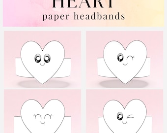 4 Heart paper coloring crowns,Valentine's Day hats for kids,instant download Valentine paper crowns,Digital party headbands,printable masks