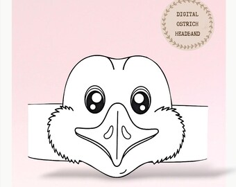 Ostrich paper coloring crown, Animal hat for kids, instant download crown Animals, Digital party headband, printable party mask, PDF hat