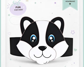 Dachs-Papierkrone, Tier-Papierhut für Kinder, Papierkrone mit Tiermotiven zum sofortigen Download, digitales Party-Stirnband, ausdruckbare Partymaske, PDF-Hut
