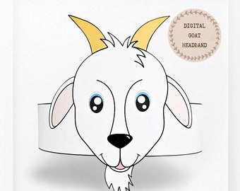Goat paper crown, Animal paper hat for kids, instant download paper crown Animals, Digital party headband, printable party mask,PDF hat