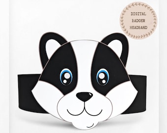 Badger paper crown, Animal paper hat for kids, instant download paper crown Animals, Digital party headband, printable party mask, PDF hat