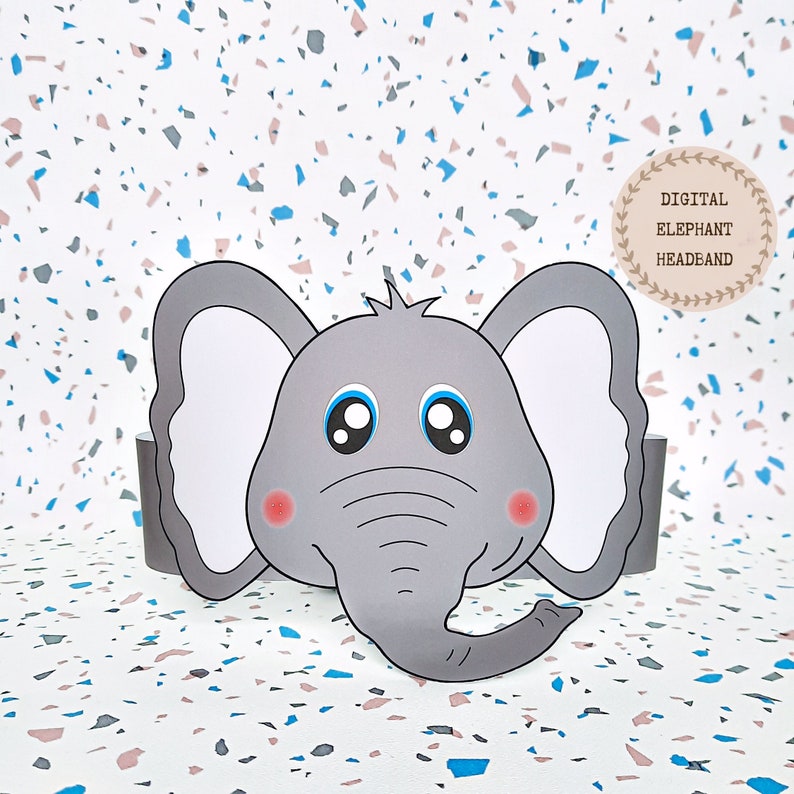 Elefant Papier Krone, Tier Papier Hut für Kinder, sofortiger Download Papier Krone Tiere, Digital Party Stirnband, druckbare Party Maske, PDF Hut Bild 1