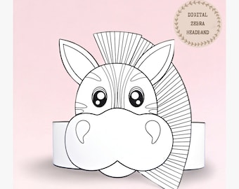 Zebra paper coloring crown, Animal paper hat for kids, instant download paper crown Animals, Digital party headband, printable party mask