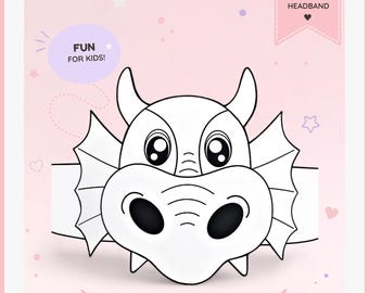 Dragon paper coloring crown, Hat for kids, instant download paper crown, Digital party headband, printable party mask