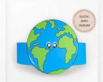 Corona de papel de la Tierra, sombrero de papel del Día de la Tierra para niños, planeta corona de papel de descarga instantánea, diadema de fiesta digital, máscara de fiesta imprimible, sombrero PDF