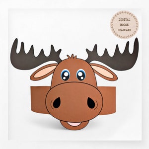 Corona di carta alce, cappello di carta per animali per bambini, corona di carta per download immediato Animali, fascia per feste digitale, maschera per feste stampabile, cappello PDF