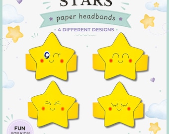 4 Stars paper crowns,Stars paper hats for kids,instant download paper crowns Christmas,Digital party headbands, printable party masks