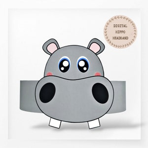 Hippo paper crown, Animal paper hat for kids, instant download paper crown Animals, Digital party headband, printable party mask, PDF hat