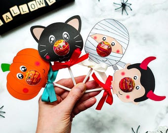 Halloween Lollipop, instant download lollipop holder, Digital party sucker holder, printable party lolly, Pumpkin lollypop favor, PDF file