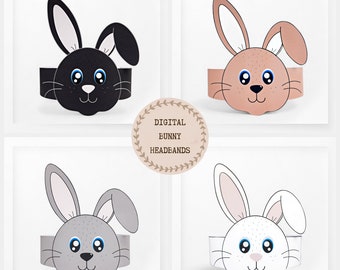 4 Coronas de papel Conejitos, Gorros de papel Conejo para niños, Coronas de papel de descarga instantánea Animales, Diademas de fiesta digitales, Máscaras de animales imprimibles