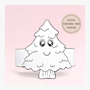 Corona para colorear de papel de árbol de Navidad, sombrero de papel de Navidad para niños, corona de papel de descarga instantánea, diadema de fiesta digital, máscara imprimible