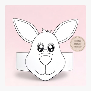 Corona da colorare di carta canguro, cappello di carta animale per bambini, corona di carta per download immediato Animali, fascia per feste digitale, maschera per feste stampabile