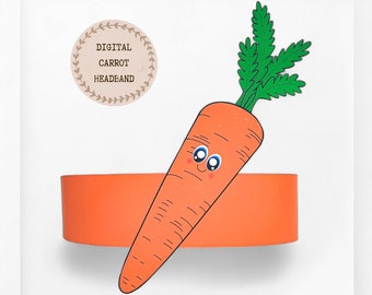 Couronne en papier carotte, chapeau en papier végétal pour enfants, couronne en papier à téléchargement immédiat légumes, bandeau de fête numérique, masque de fête imprimable, chapeau PDF