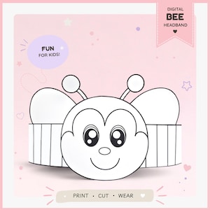 Bee paper coloring crown, Bug paper hat for kids, instant download paper crown Animals, Digital party headband, printable party mask