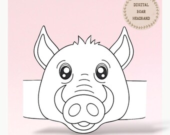 Boar paper coloring crown, Animal hat for kids, instant download crown Animals,Digital party headband,printable party mask,PDF