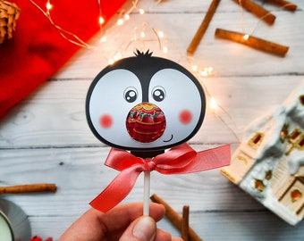 Penguin Lollipop, support de sucette de téléchargement instantané, fichier PDF, support de ventouse de fête numérique, sucette de fête imprimable, sucette de Noël